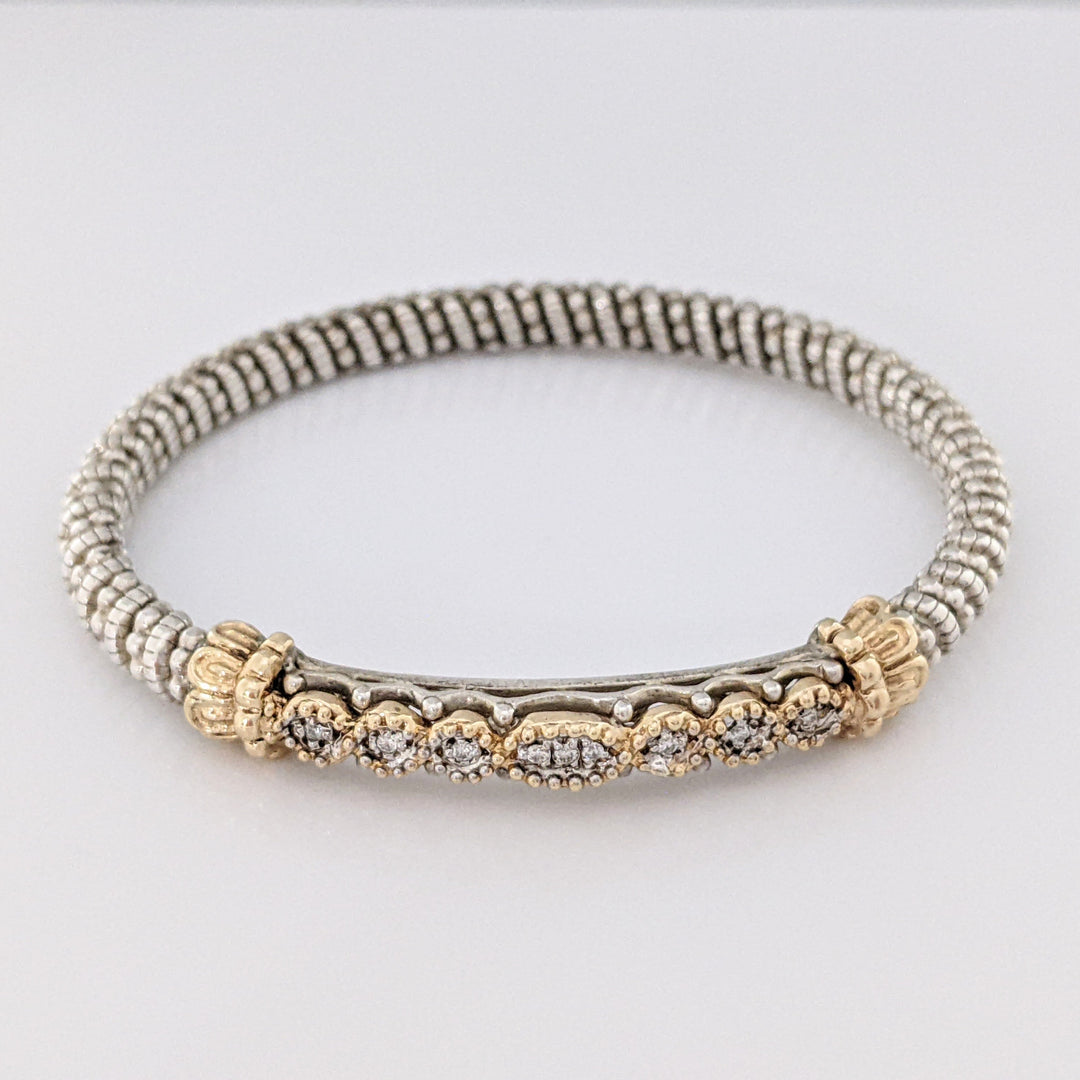 STERLING SILVER/ 14K "ALWAND VAHAN" BEAD TWIST DIAMOND ROUND (9) ESTATE BANGLE 22.1 GRAMS