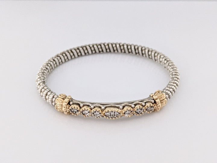 STERLING SILVER/ 14K "ALWAND VAHAN" BEAD TWIST DIAMOND ROUND (9) ESTATE BANGLE 22.1 GRAMS