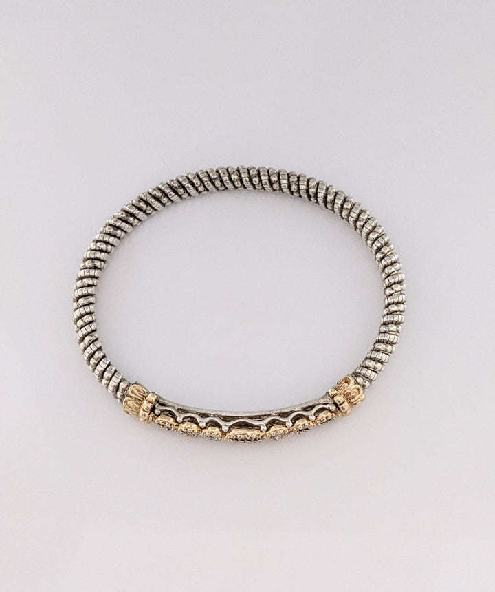 STERLING SILVER/ 14K "ALWAND VAHAN" BEAD TWIST DIAMOND ROUND (9) ESTATE BANGLE 22.1 GRAMS