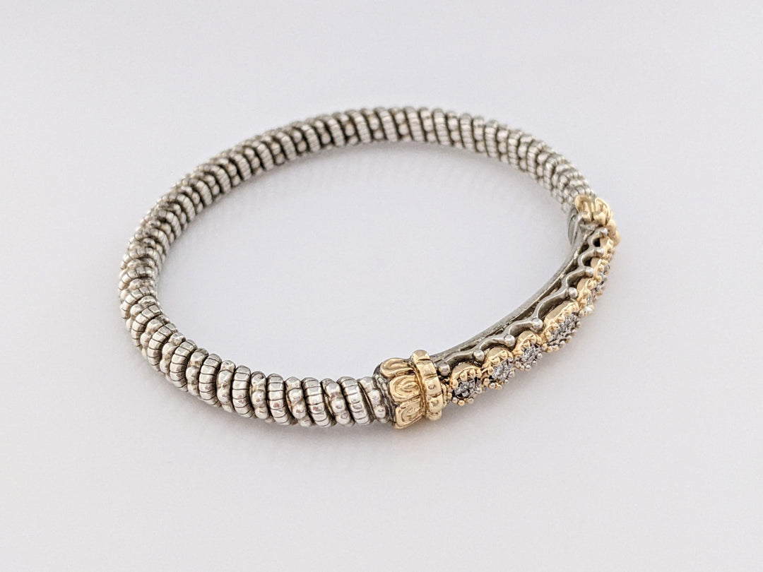 STERLING SILVER/ 14K "ALWAND VAHAN" BEAD TWIST DIAMOND ROUND (9) ESTATE BANGLE 22.1 GRAMS