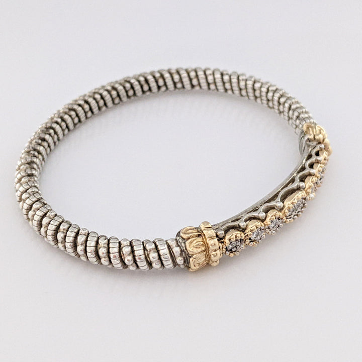 STERLING SILVER/ 14K "ALWAND VAHAN" BEAD TWIST DIAMOND ROUND (9) ESTATE BANGLE 22.1 GRAMS