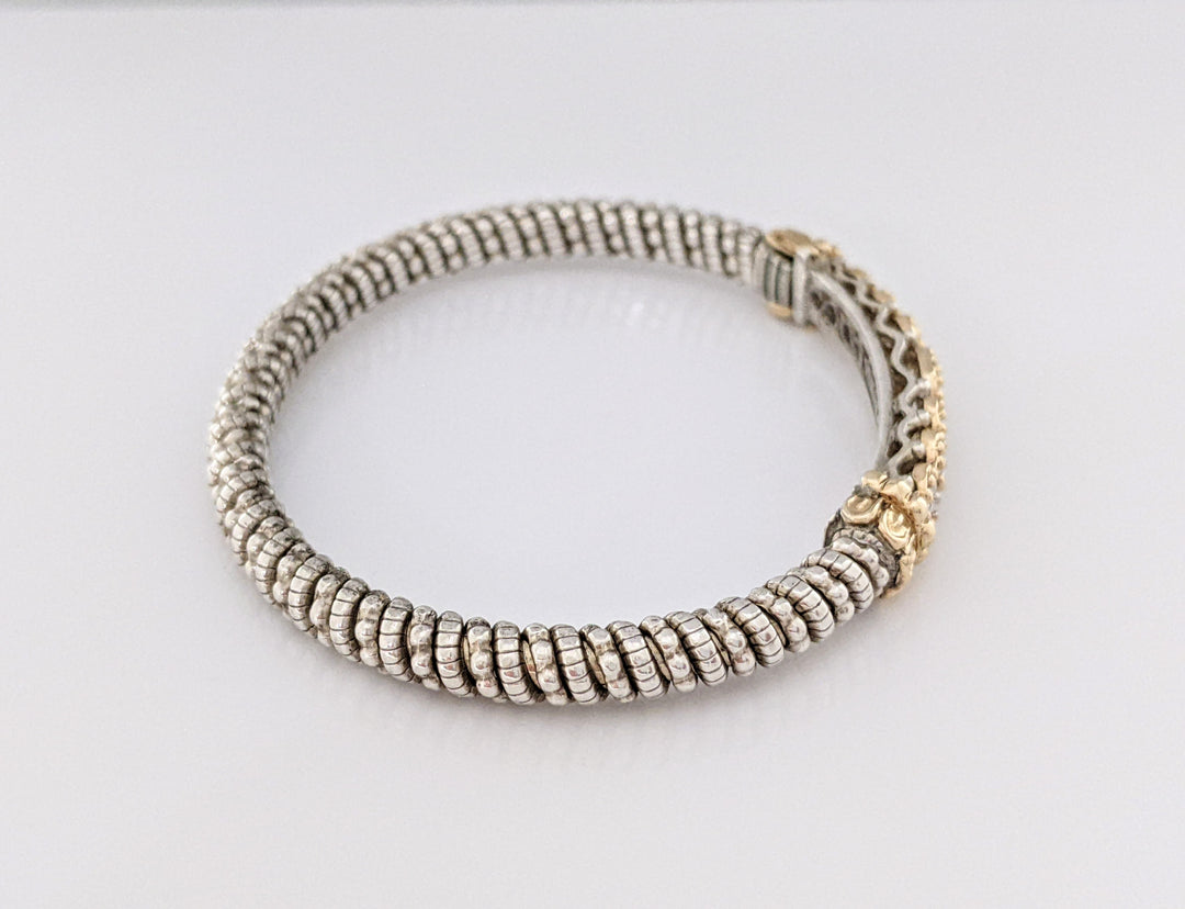 STERLING SILVER/ 14K "ALWAND VAHAN" BEAD TWIST DIAMOND ROUND (9) ESTATE BANGLE 22.1 GRAMS
