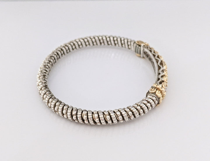 STERLING SILVER/ 14K "ALWAND VAHAN" BEAD TWIST DIAMOND ROUND (9) ESTATE BANGLE 22.1 GRAMS