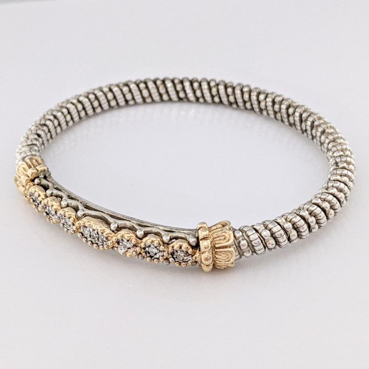 STERLING SILVER/ 14K "ALWAND VAHAN" BEAD TWIST DIAMOND ROUND (9) ESTATE BANGLE 22.1 GRAMS