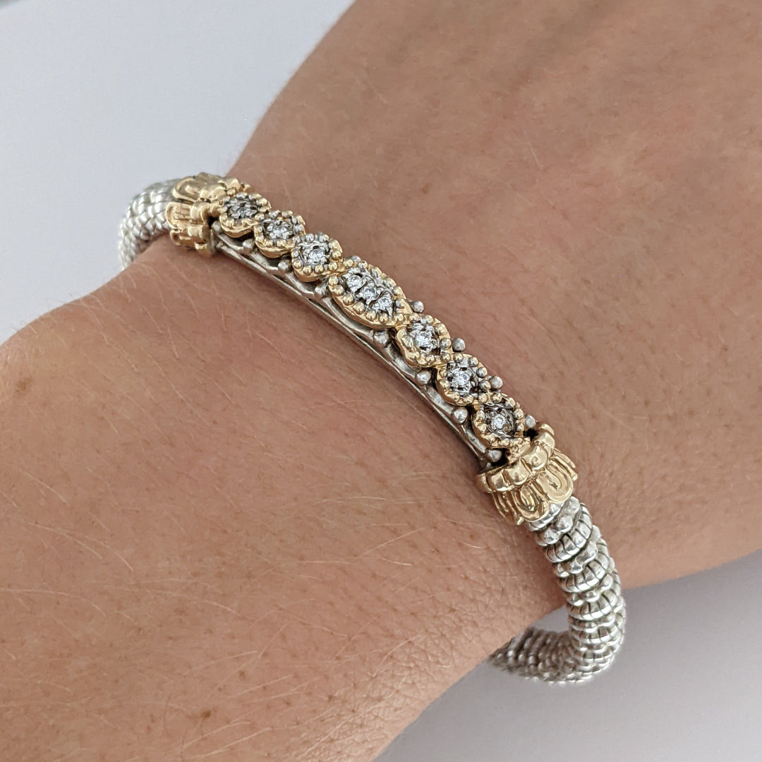 STERLING SILVER/ 14K "ALWAND VAHAN" BEAD TWIST DIAMOND ROUND (9) ESTATE BANGLE 22.1 GRAMS