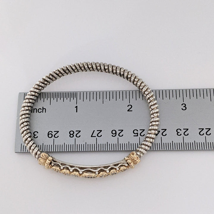 STERLING SILVER/ 14K "ALWAND VAHAN" BEAD TWIST DIAMOND ROUND (9) ESTATE BANGLE 22.1 GRAMS