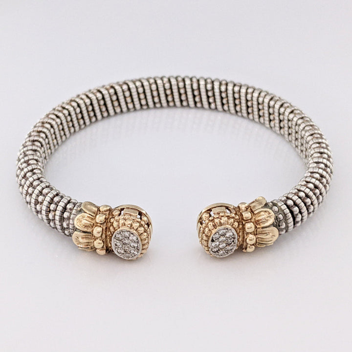 STERLING SILVER/ 14K "ALWAND VAHAN" .20 CARAT TOTAL WEIGHT SI H DIAMOND ROUND (20) ESTATE CUFF 37.4 GRAMS