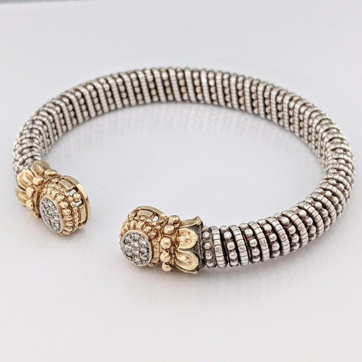 STERLING SILVER/ 14K "ALWAND VAHAN" .20 CARAT TOTAL WEIGHT SI H DIAMOND ROUND (20) ESTATE CUFF 37.4 GRAMS