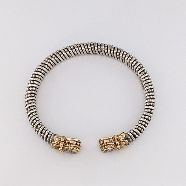 STERLING SILVER/ 14K "ALWAND VAHAN" .20 CARAT TOTAL WEIGHT SI H DIAMOND ROUND (20) ESTATE CUFF 37.4 GRAMS