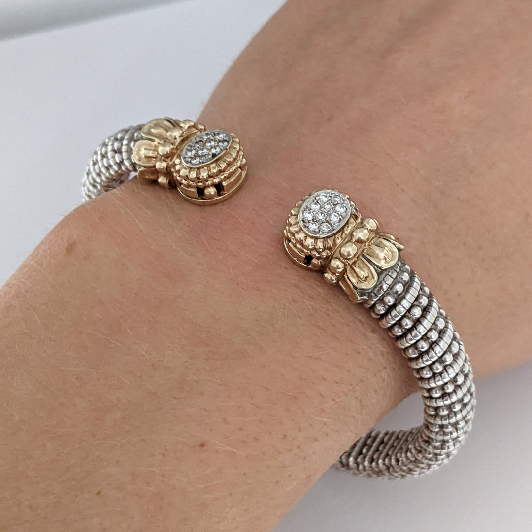 STERLING SILVER/ 14K "ALWAND VAHAN" .20 CARAT TOTAL WEIGHT SI H DIAMOND ROUND (20) ESTATE CUFF 37.4 GRAMS