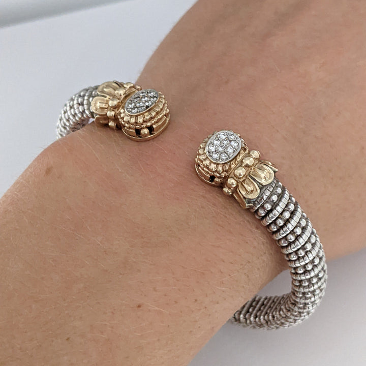 STERLING SILVER/ 14K "ALWAND VAHAN" .20 CARAT TOTAL WEIGHT SI H DIAMOND ROUND (20) ESTATE CUFF 37.4 GRAMS