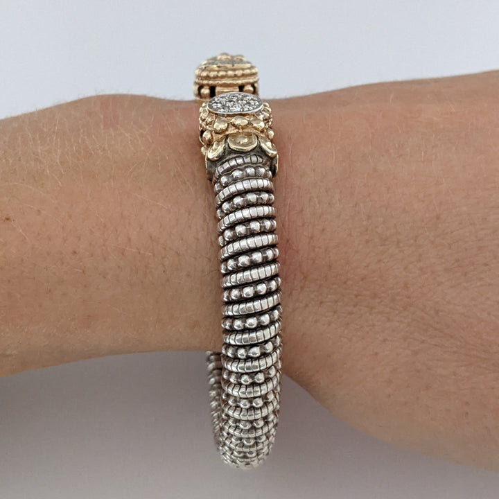 STERLING SILVER/ 14K "ALWAND VAHAN" .20 CARAT TOTAL WEIGHT SI H DIAMOND ROUND (20) ESTATE CUFF 37.4 GRAMS