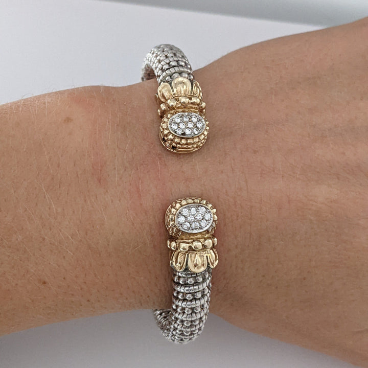 STERLING SILVER/ 14K "ALWAND VAHAN" .20 CARAT TOTAL WEIGHT SI H DIAMOND ROUND (20) ESTATE CUFF 37.4 GRAMS