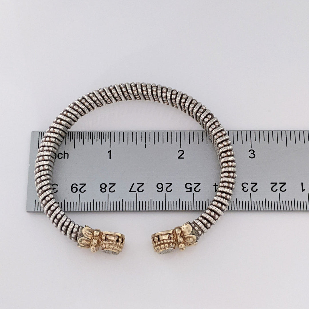 STERLING SILVER/ 14K "ALWAND VAHAN" .20 CARAT TOTAL WEIGHT SI H DIAMOND ROUND (20) ESTATE CUFF 37.4 GRAMS