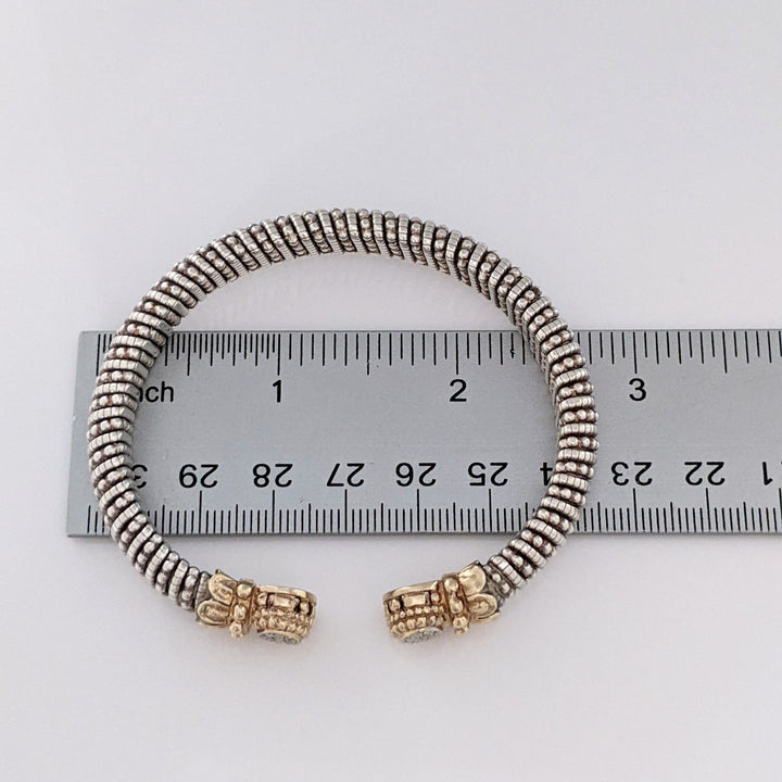 STERLING SILVER/ 14K "ALWAND VAHAN" .20 CARAT TOTAL WEIGHT SI H DIAMOND ROUND (20) ESTATE CUFF 37.4 GRAMS