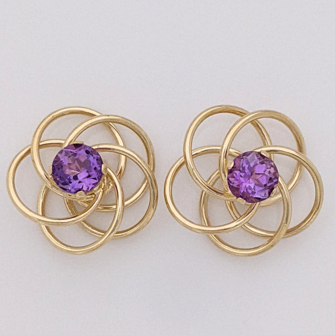 14K AMETHYST ROUND 4MM SWIRL STUD ESTATE EARRINGS 0.9 GRAMS