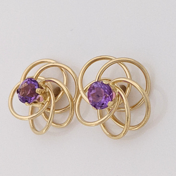 14K AMETHYST ROUND 4MM SWIRL STUD ESTATE EARRINGS 0.9 GRAMS