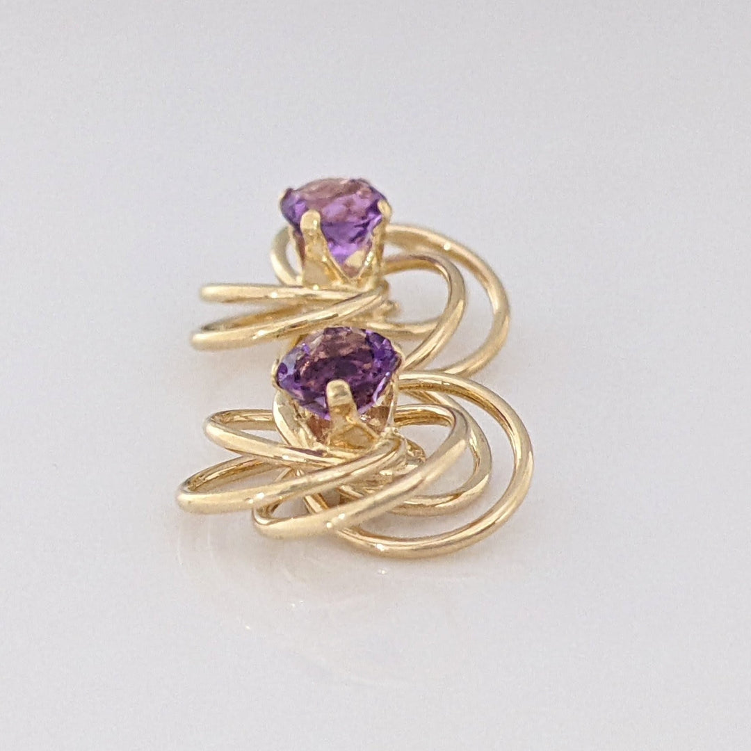 14K AMETHYST ROUND 4MM SWIRL STUD ESTATE EARRINGS 0.9 GRAMS