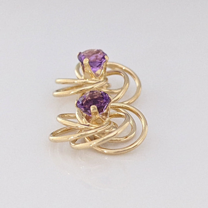 14K AMETHYST ROUND 4MM SWIRL STUD ESTATE EARRINGS 0.9 GRAMS