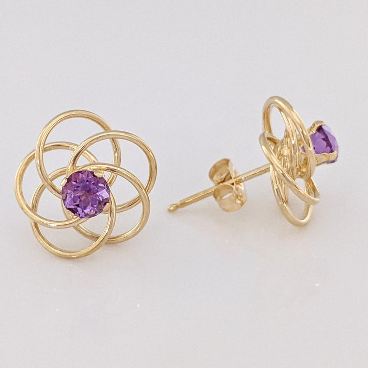 14K AMETHYST ROUND 4MM SWIRL STUD ESTATE EARRINGS 0.9 GRAMS