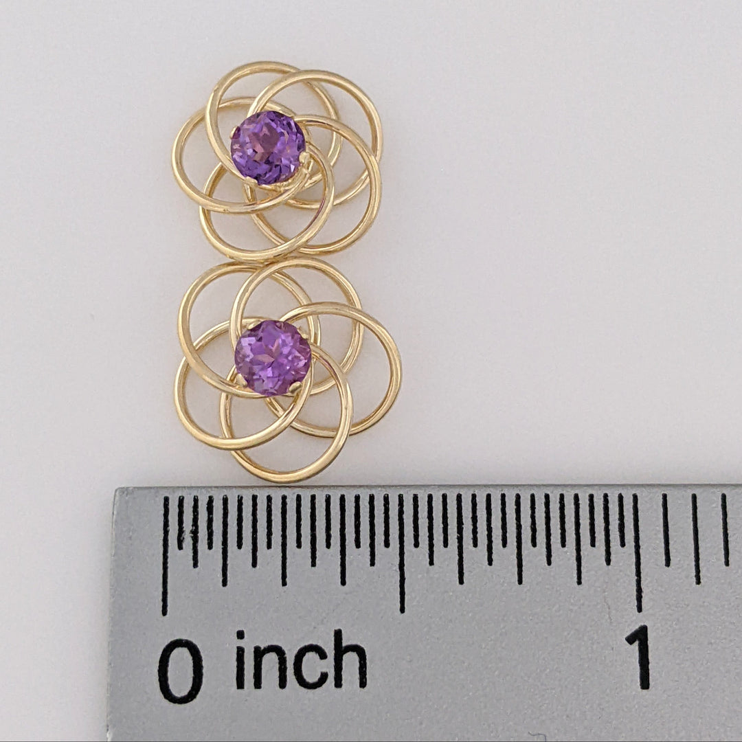 14K AMETHYST ROUND 4MM SWIRL STUD ESTATE EARRINGS 0.9 GRAMS