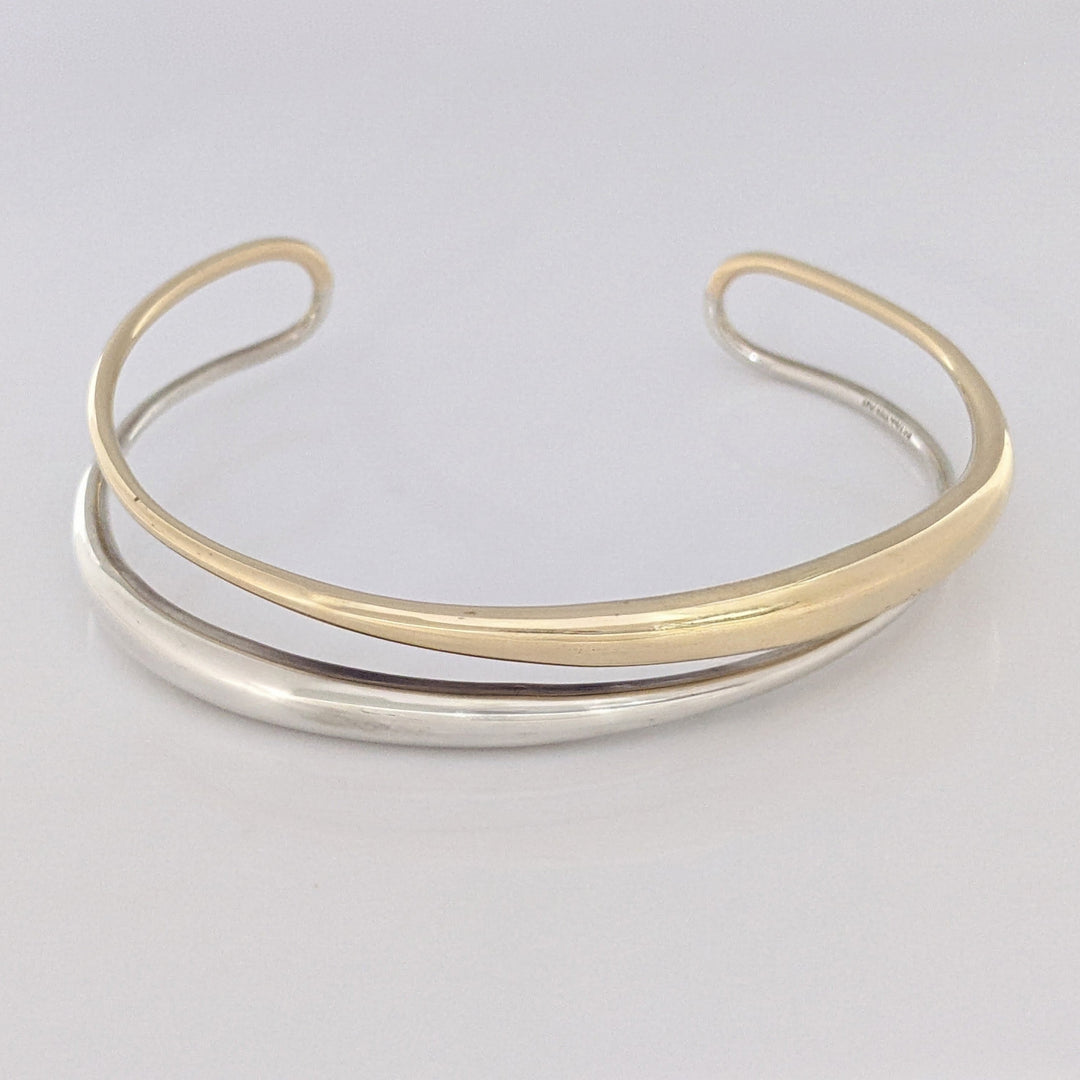 14K/ STERLING SILVER TWO-ROW OPEN "ED LEVIN" ESTATE CUFF BRACELET 10.9 GRAMS