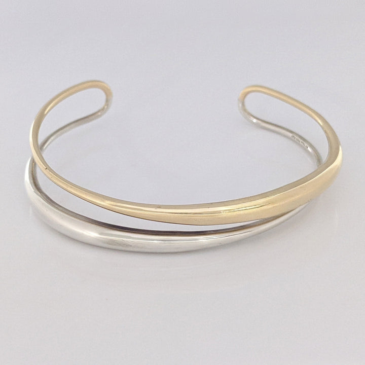 14K/ STERLING SILVER TWO-ROW OPEN "ED LEVIN" ESTATE CUFF BRACELET 10.9 GRAMS