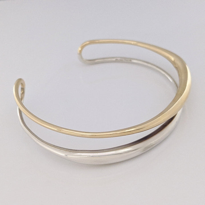 14K/ STERLING SILVER TWO-ROW OPEN "ED LEVIN" ESTATE CUFF BRACELET 10.9 GRAMS
