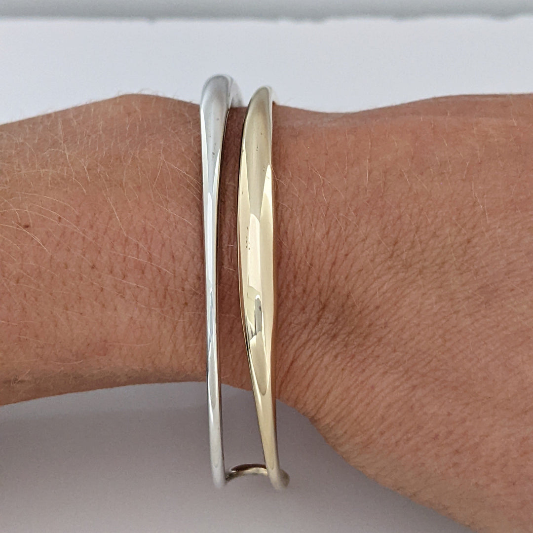 14K/ STERLING SILVER TWO-ROW OPEN "ED LEVIN" ESTATE CUFF BRACELET 10.9 GRAMS