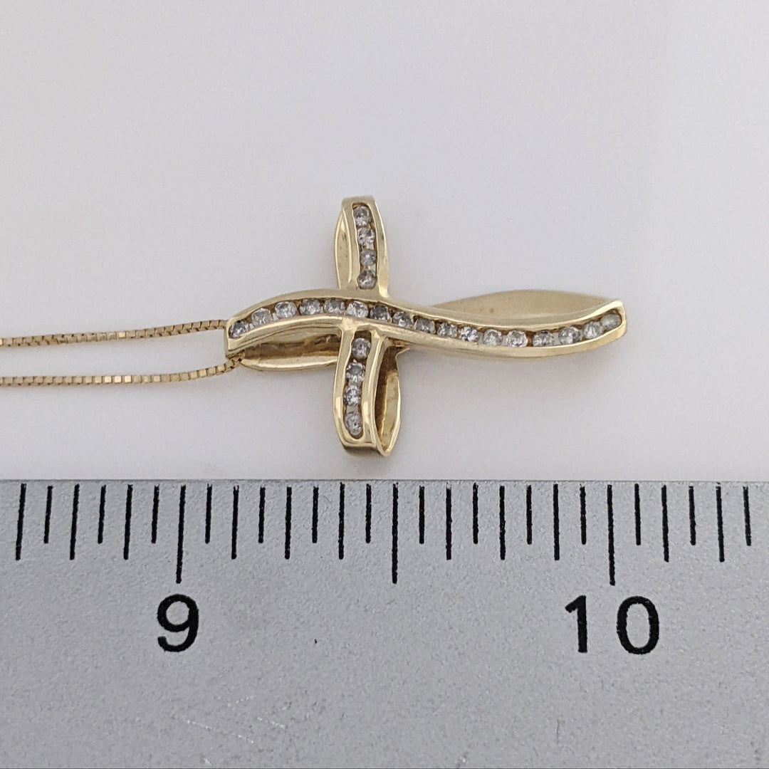 10K .25 CARAT TOTAL WEIGHT I1 I DIAMOND ROUND (25) ESTATE CROSS PENDANT &amp; 14K CHAIN 2.5 GRAMS