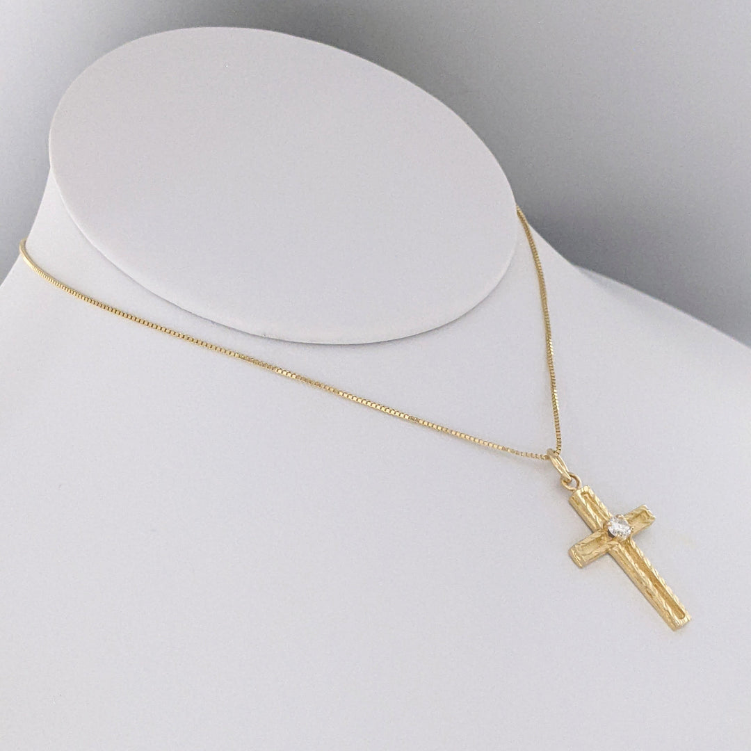 14K .16 CARAT TOTAL I1 I DIAMOND ROUND (1) DIAMOND CUT TRIM ESTATE CROSS PENDANT &amp; CHAIN 4.0 GRAMS