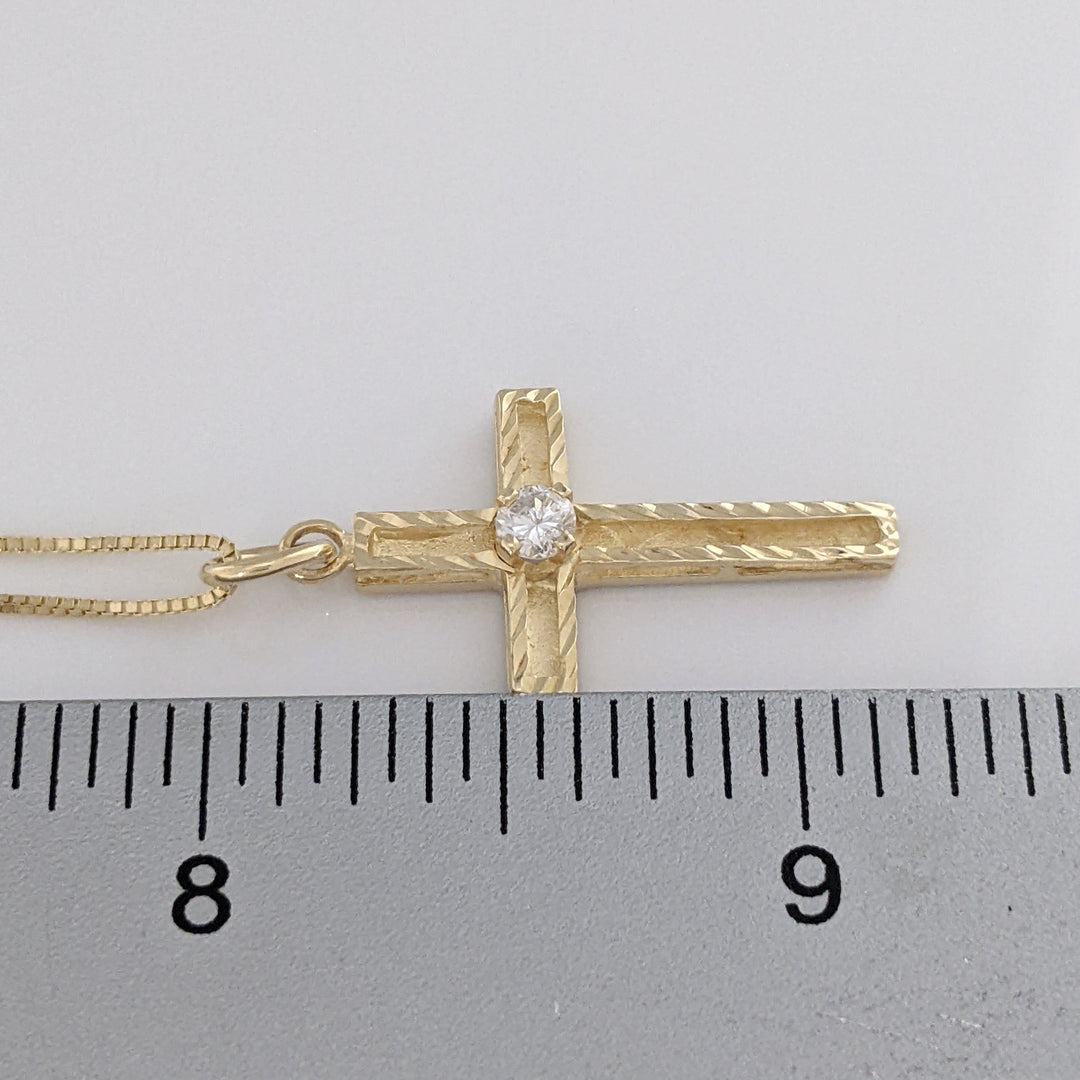 14K .16 CARAT TOTAL I1 I DIAMOND ROUND (1) DIAMOND CUT TRIM ESTATE CROSS PENDANT &amp; CHAIN 4.0 GRAMS