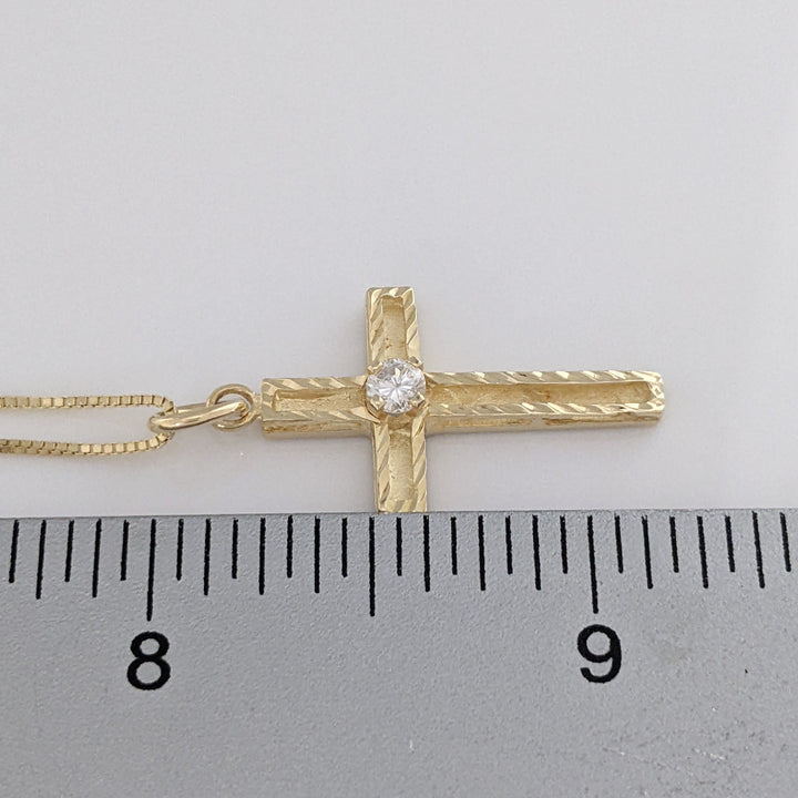 14K .16 CARAT TOTAL I1 I DIAMOND ROUND (1) DIAMOND CUT TRIM ESTATE CROSS PENDANT &amp; CHAIN 4.0 GRAMS