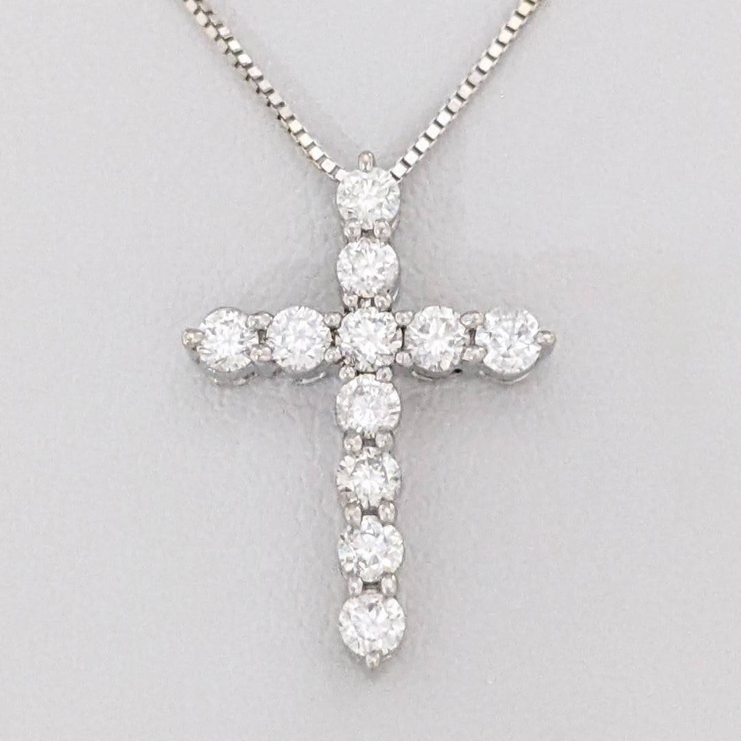 14K WHITE .44 CARAT TOTAL WEIGHT SI2 G DIAMOND ROUND (11) ESTATE CROSS PENDANT &amp; CHAIN 2.7 GRAMS
