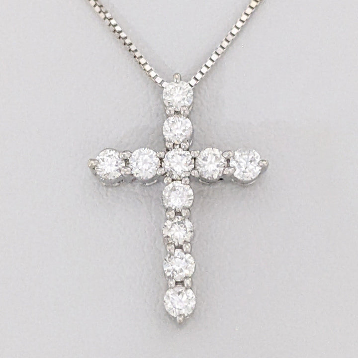 14K WHITE .44 CARAT TOTAL WEIGHT SI2 G DIAMOND ROUND (11) ESTATE CROSS PENDANT &amp; CHAIN 2.7 GRAMS