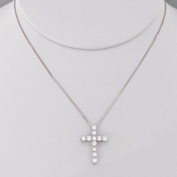 14K WHITE .44 CARAT TOTAL WEIGHT SI2 G DIAMOND ROUND (11) ESTATE CROSS PENDANT &amp; CHAIN 2.7 GRAMS