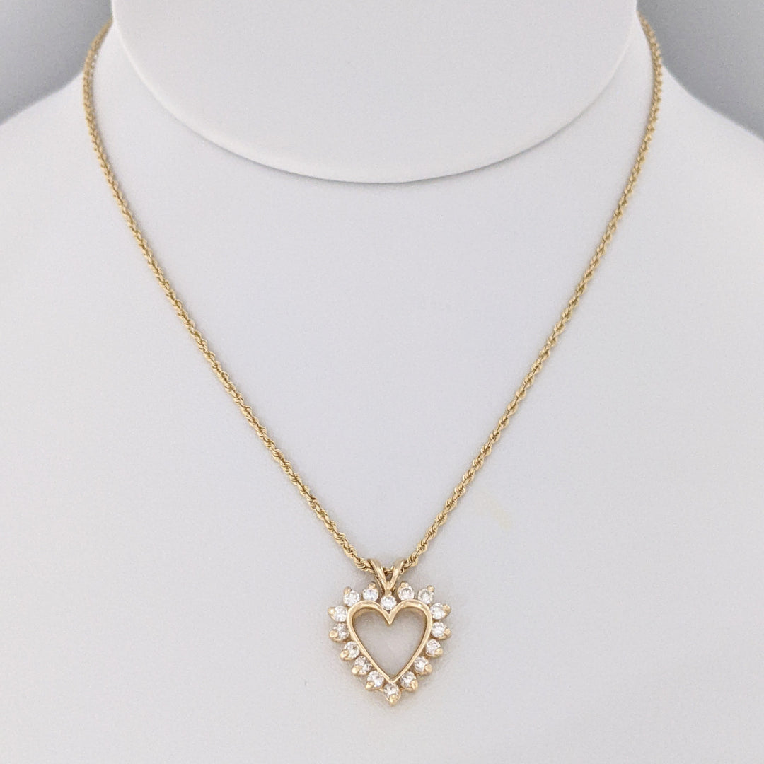 14K .40 CARAT TOTAL WEIGHT SI1 I DIAMOND ROUND (16) ESTATE HEART PENDANT &amp; CHAIN 4.5 GRAMS