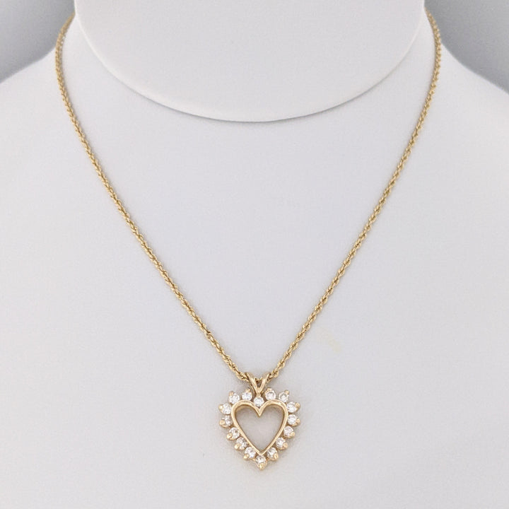 14K .40 CARAT TOTAL WEIGHT SI1 I DIAMOND ROUND (16) ESTATE HEART PENDANT &amp; CHAIN 4.5 GRAMS