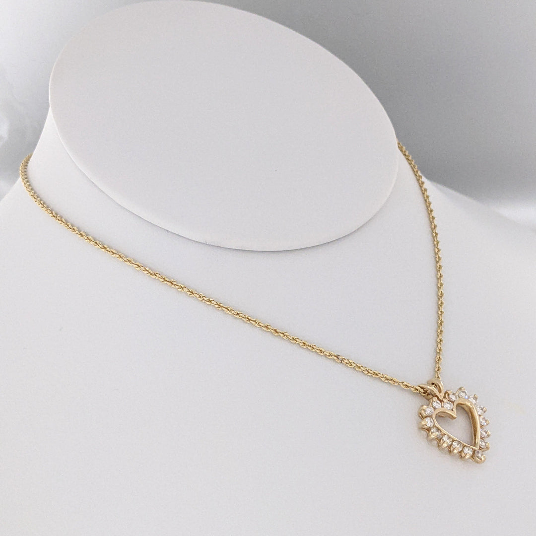 14K .40 CARAT TOTAL WEIGHT SI1 I DIAMOND ROUND (16) ESTATE HEART PENDANT &amp; CHAIN 4.5 GRAMS