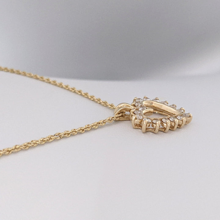 14K .40 CARAT TOTAL WEIGHT SI1 I DIAMOND ROUND (16) ESTATE HEART PENDANT &amp; CHAIN 4.5 GRAMS