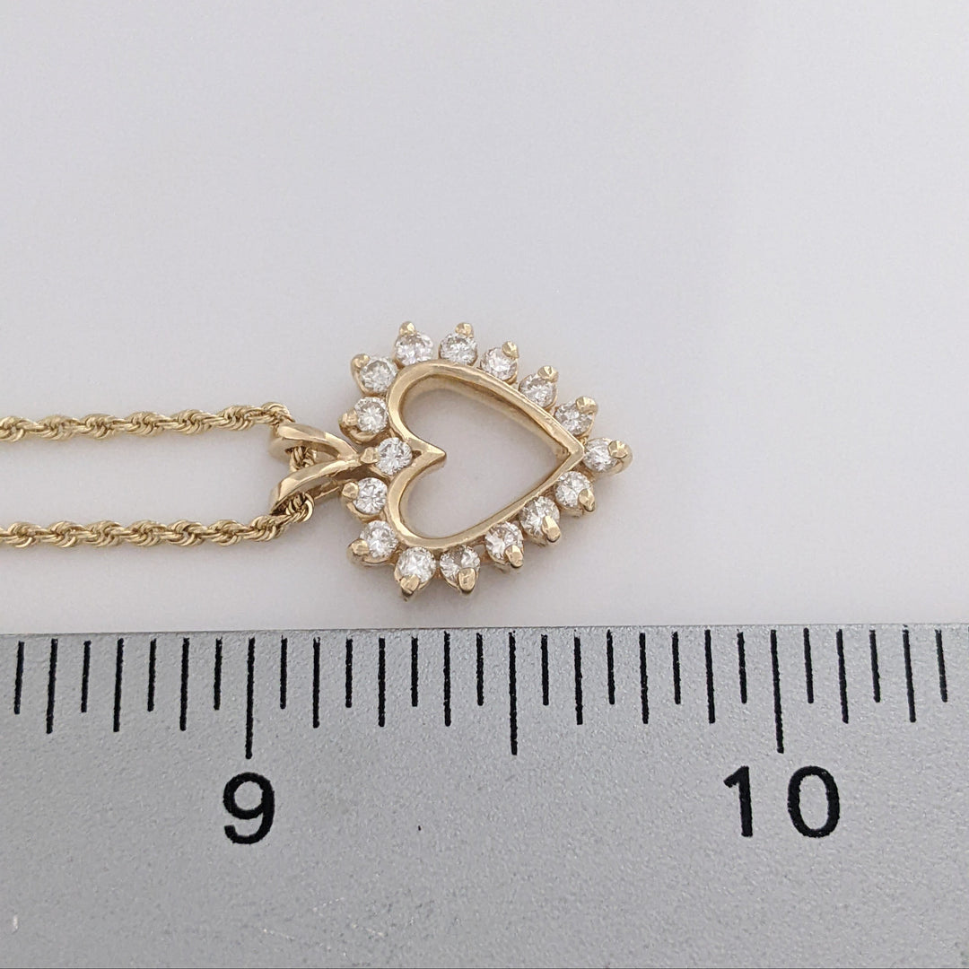 14K .40 CARAT TOTAL WEIGHT SI1 I DIAMOND ROUND (16) ESTATE HEART PENDANT &amp; CHAIN 4.5 GRAMS