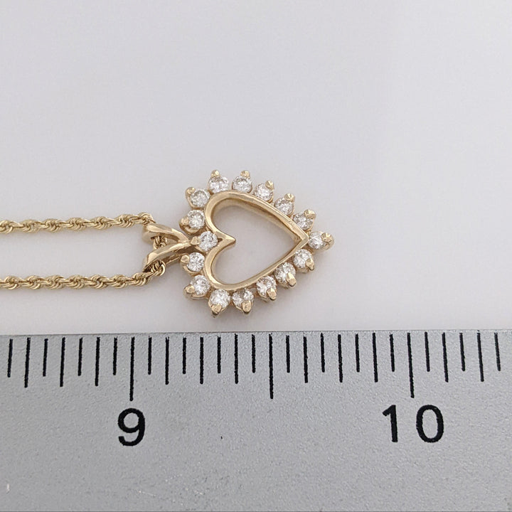 14K .40 CARAT TOTAL WEIGHT SI1 I DIAMOND ROUND (16) ESTATE HEART PENDANT &amp; CHAIN 4.5 GRAMS