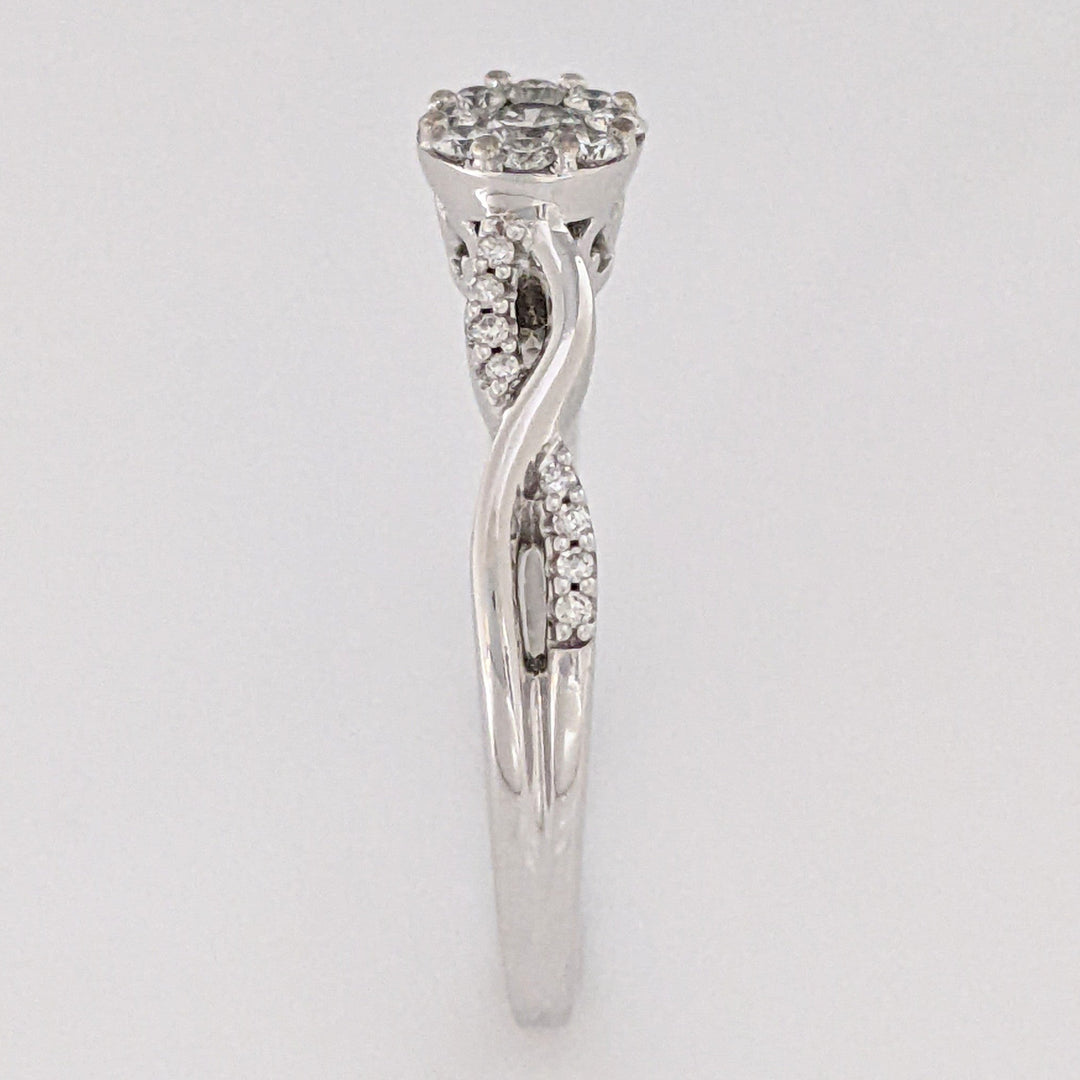 14K WHITE .30 CARAT TOTAL WEIGHT SI1 H DIAMOND ROUND (25) ESTATE CLUSTER TWIST RING 2.6 GRAMS