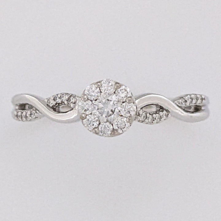 14K WHITE .30 CARAT TOTAL WEIGHT SI1 H DIAMOND ROUND (25) ESTATE CLUSTER TWIST RING 2.6 GRAMS