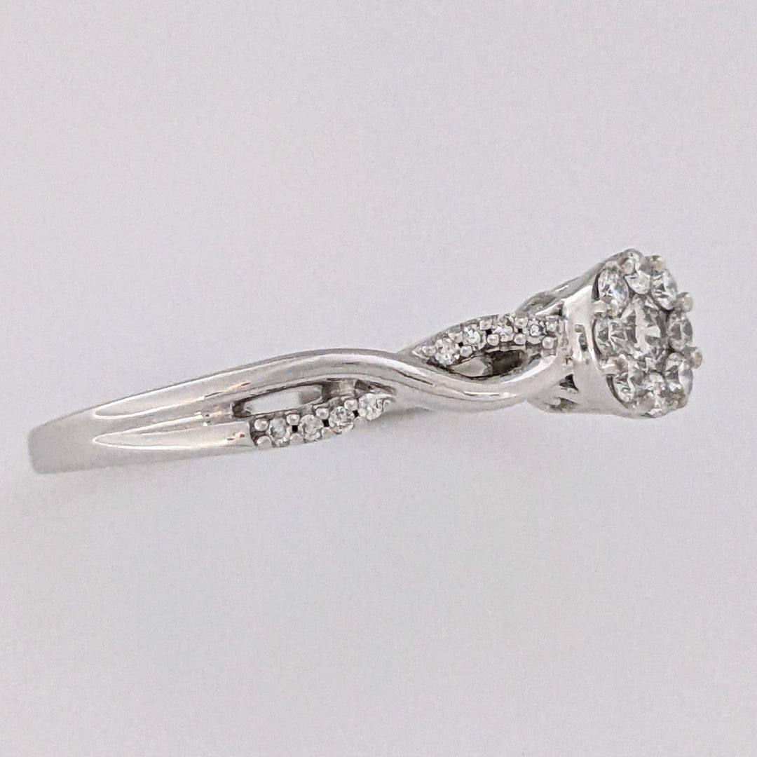 14K WHITE .30 CARAT TOTAL WEIGHT SI1 H DIAMOND ROUND (25) ESTATE CLUSTER TWIST RING 2.6 GRAMS