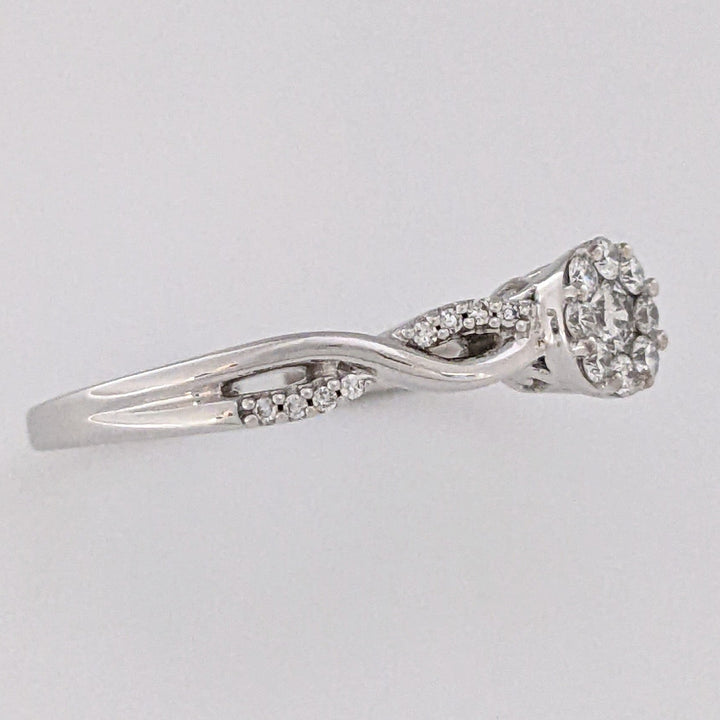 14K WHITE .30 CARAT TOTAL WEIGHT SI1 H DIAMOND ROUND (25) ESTATE CLUSTER TWIST RING 2.6 GRAMS