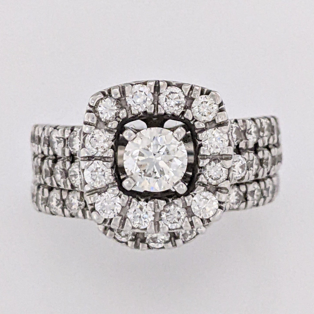 14K WHITE 1.57 CARAT TOTAL WEIGHT SI2 I DIAMOND ROUND (46) HALO ESTATE RING/BAND SET 10.5 GRAMS