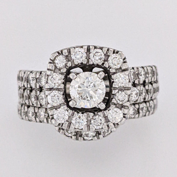 14K WHITE 1.57 CARAT TOTAL WEIGHT SI2 I DIAMOND ROUND (46) HALO ESTATE RING/BAND SET 10.5 GRAMS