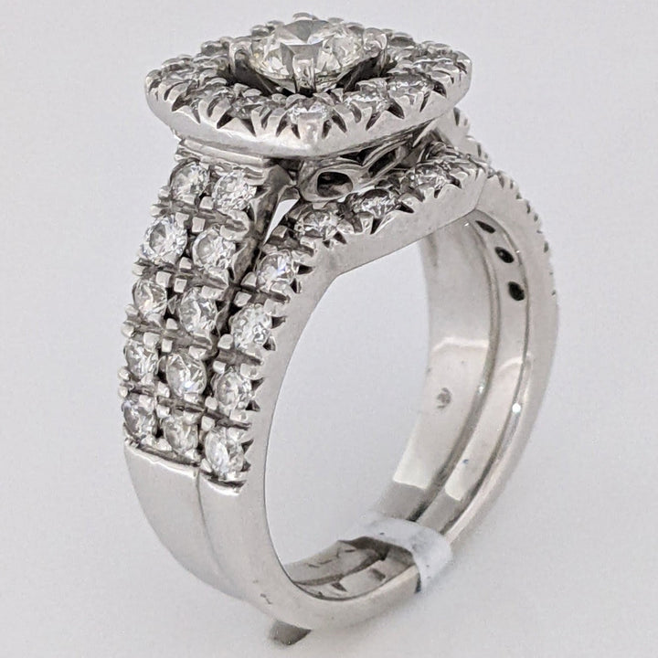 14K WHITE 1.57 CARAT TOTAL WEIGHT SI2 I DIAMOND ROUND (46) HALO ESTATE RING/BAND SET 10.5 GRAMS