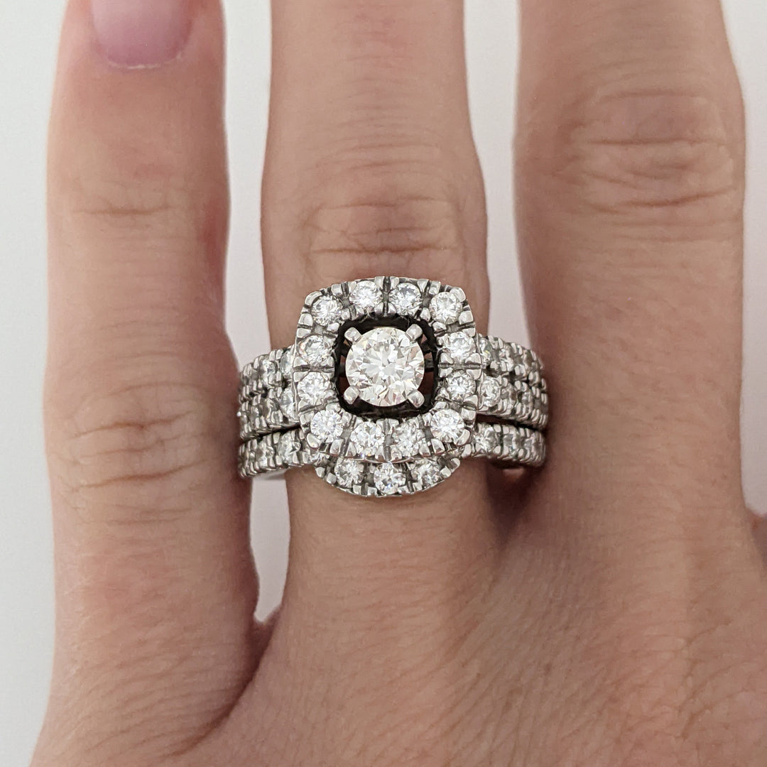 14K WHITE 1.57 CARAT TOTAL WEIGHT SI2 I DIAMOND ROUND (46) HALO ESTATE RING/BAND SET 10.5 GRAMS